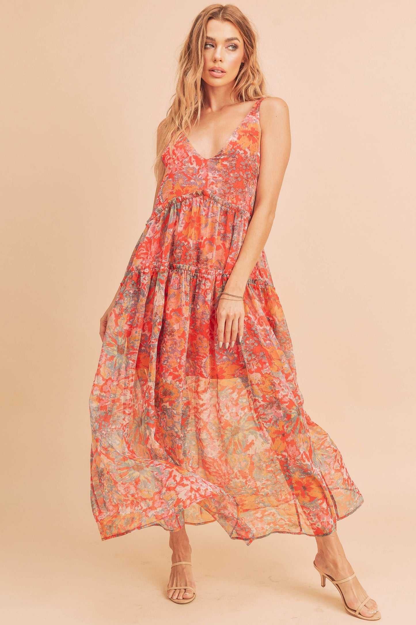 Violetta Floral Maxi Dress - Red