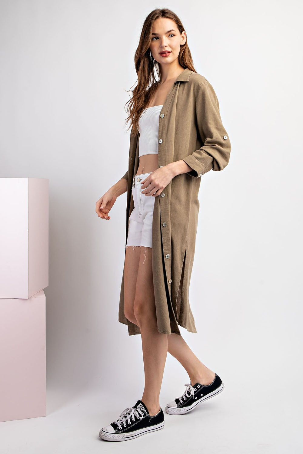 Linen Button Down Cardigan - Off White or Coco