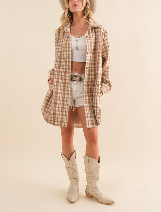 Yard Died Plaid Metallic Wood Blend Shirt Jacket