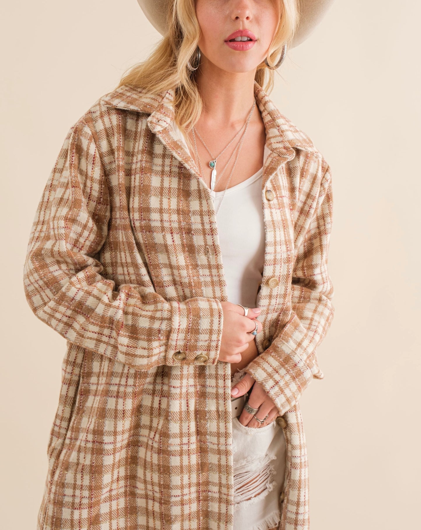 Yard Died Plaid Metallic Wood Blend Shirt Jacket