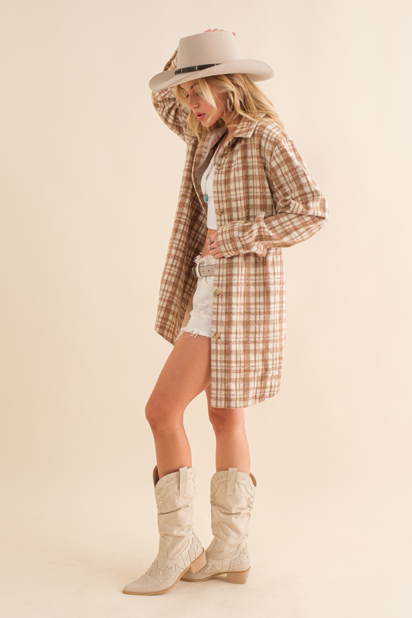 Yard Died Plaid Metallic Wood Blend Shirt Jacket