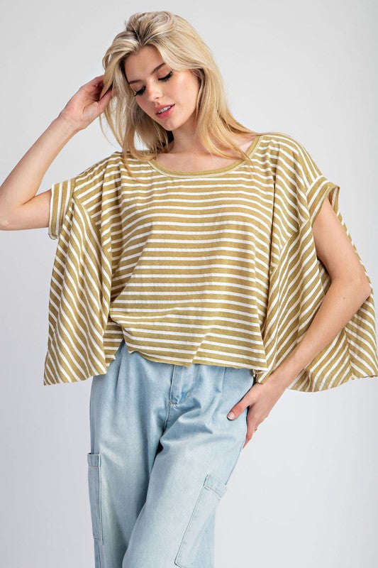 Soft Washed Striped Top - Basil