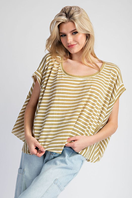 Soft Washed Striped Top - Basil