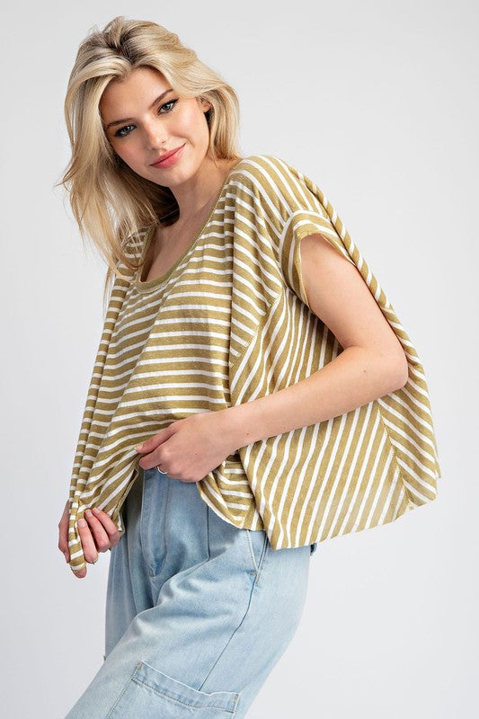 Soft Washed Striped Top - Basil