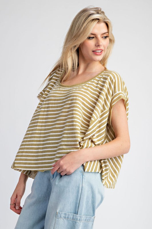 Soft Washed Striped Top - Basil