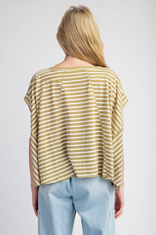 Soft Washed Striped Top - Basil