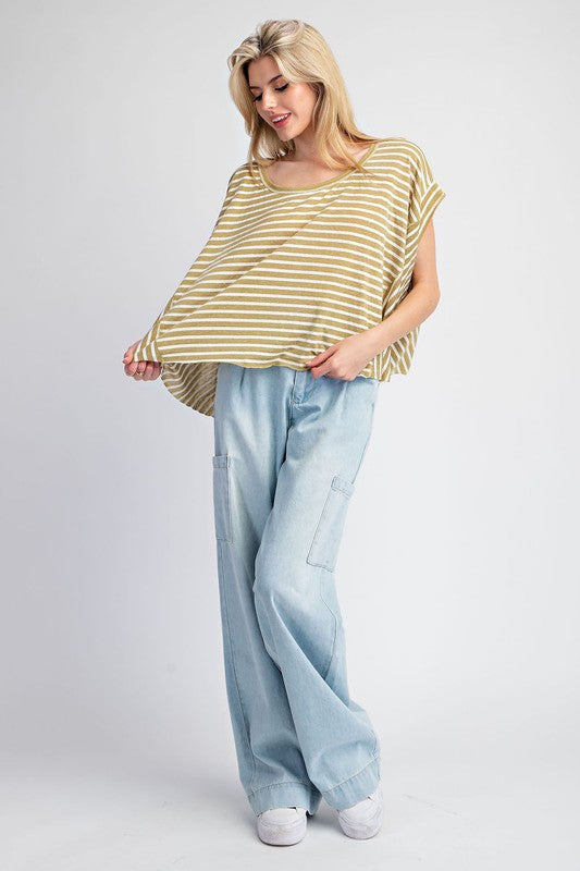 Soft Washed Striped Top - Basil