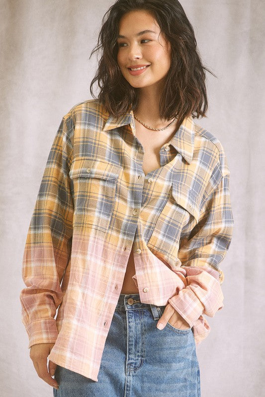 Two Tone Plaid Shirt - Jade/Peach or Gray/Mustard