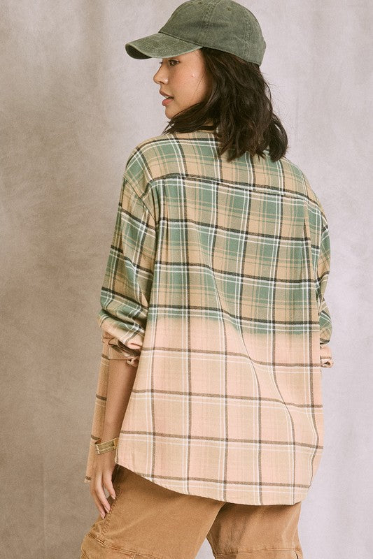 Two Tone Plaid Shirt - Jade/Peach or Gray/Mustard