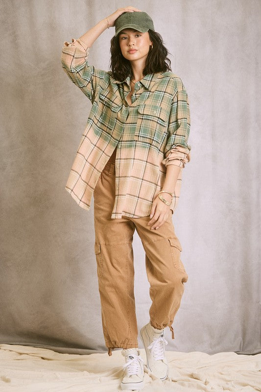 Two Tone Plaid Shirt - Jade/Peach or Gray/Mustard