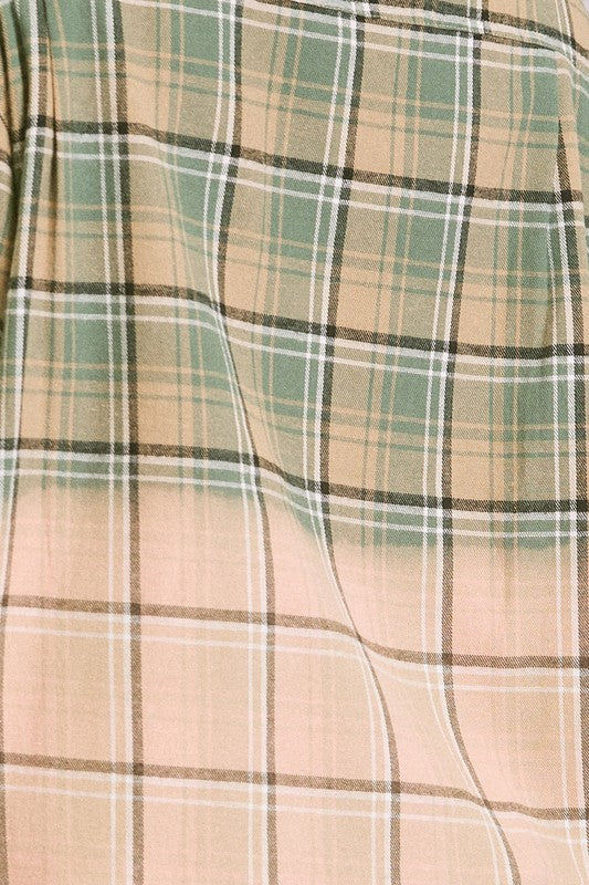 Two Tone Plaid Shirt - Jade/Peach or Gray/Mustard