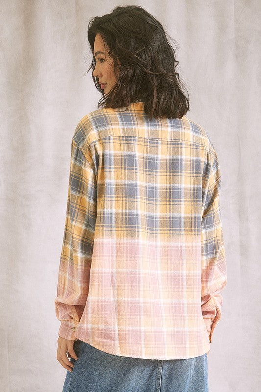 Two Tone Plaid Shirt - Jade/Peach or Gray/Mustard