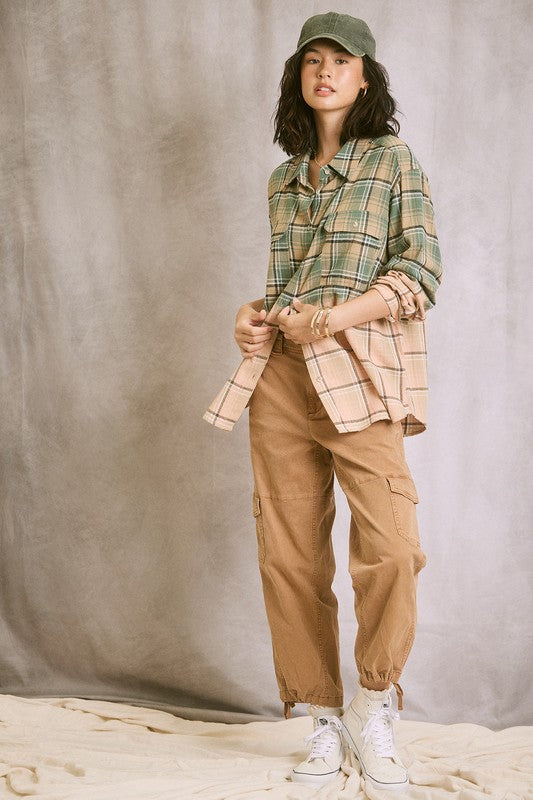 Two Tone Plaid Shirt - Jade/Peach or Gray/Mustard