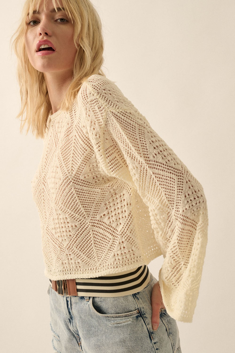 Geometric Open-Knit Sweater