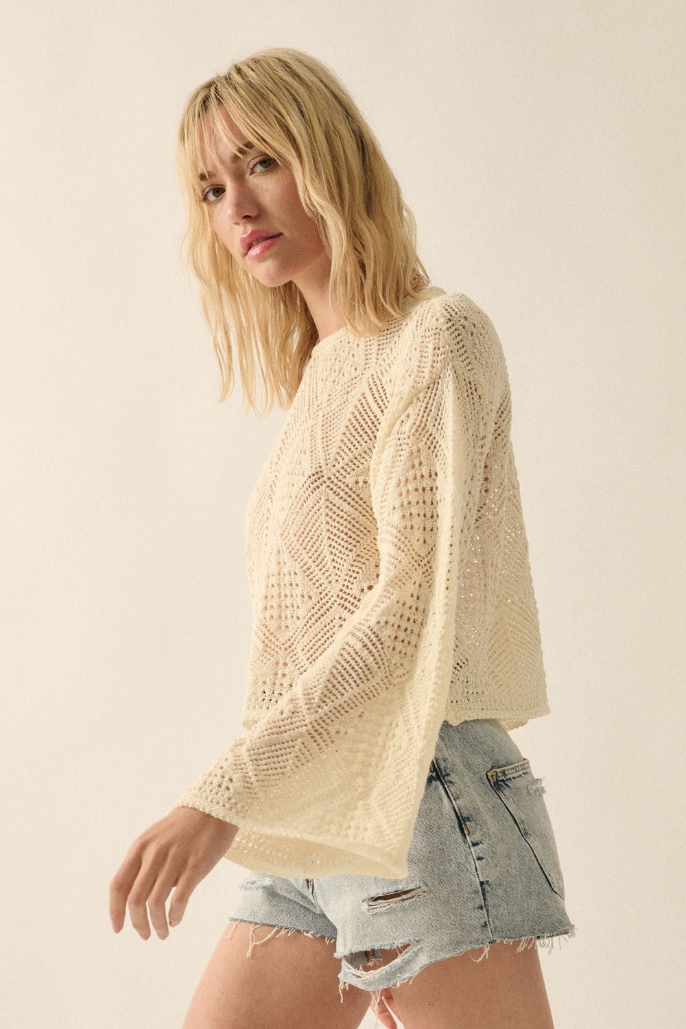 Geometric Open-Knit Sweater