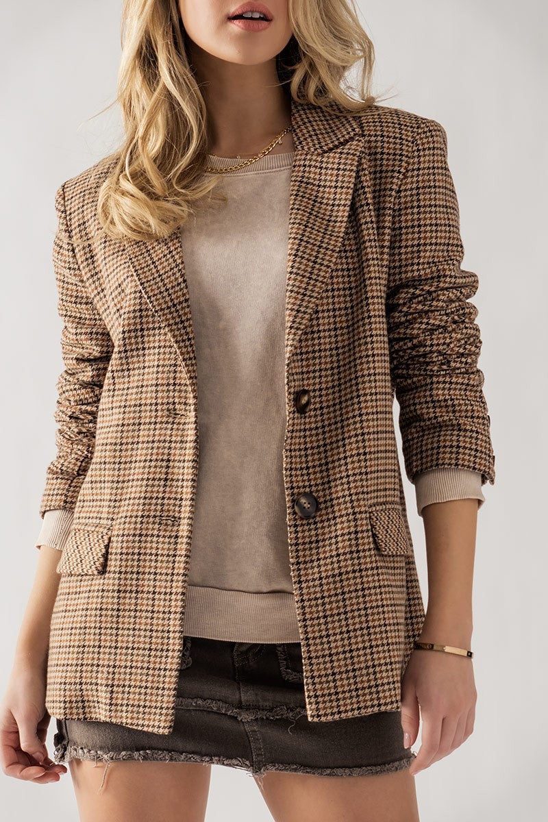 Hannah Houndstooth Blazer - Brown