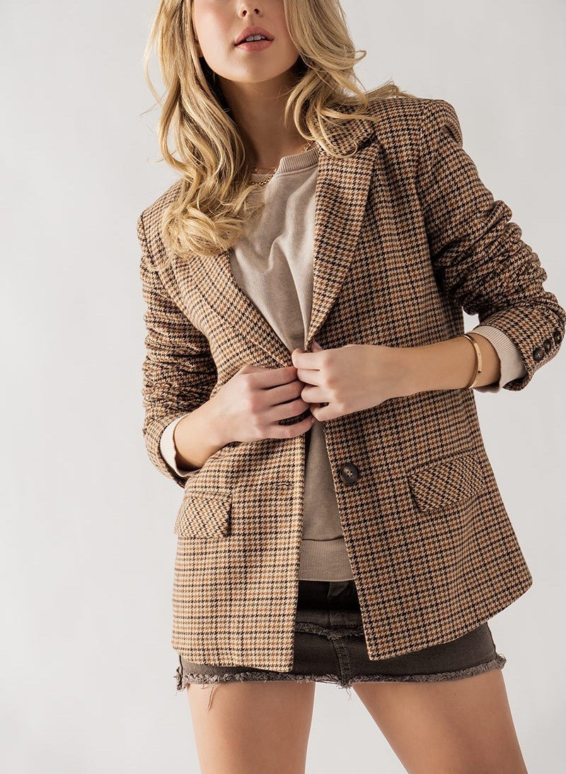 Hannah Houndstooth Blazer - Brown