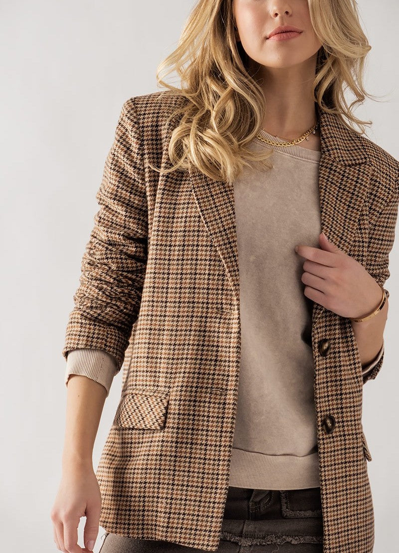 Hannah Houndstooth Blazer - Brown