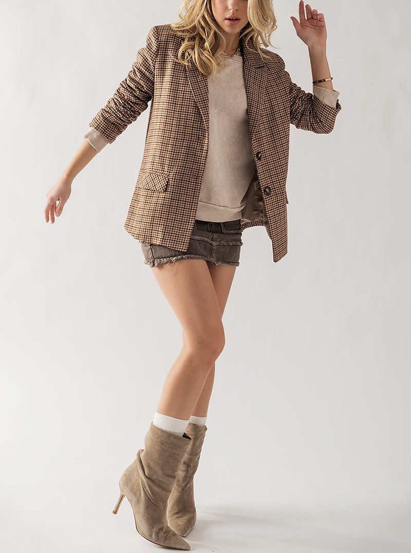 Hannah Houndstooth Blazer - Brown