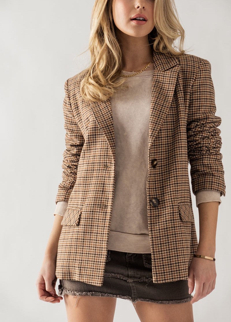 Hannah Houndstooth Blazer - Brown