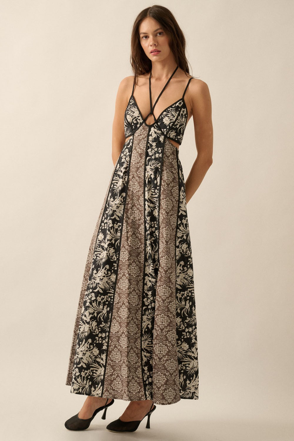 Floral Color Block Maxi Dress