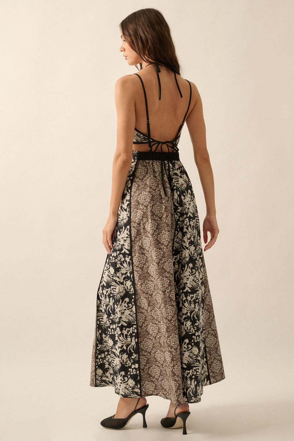 Floral Color Block Maxi Dress