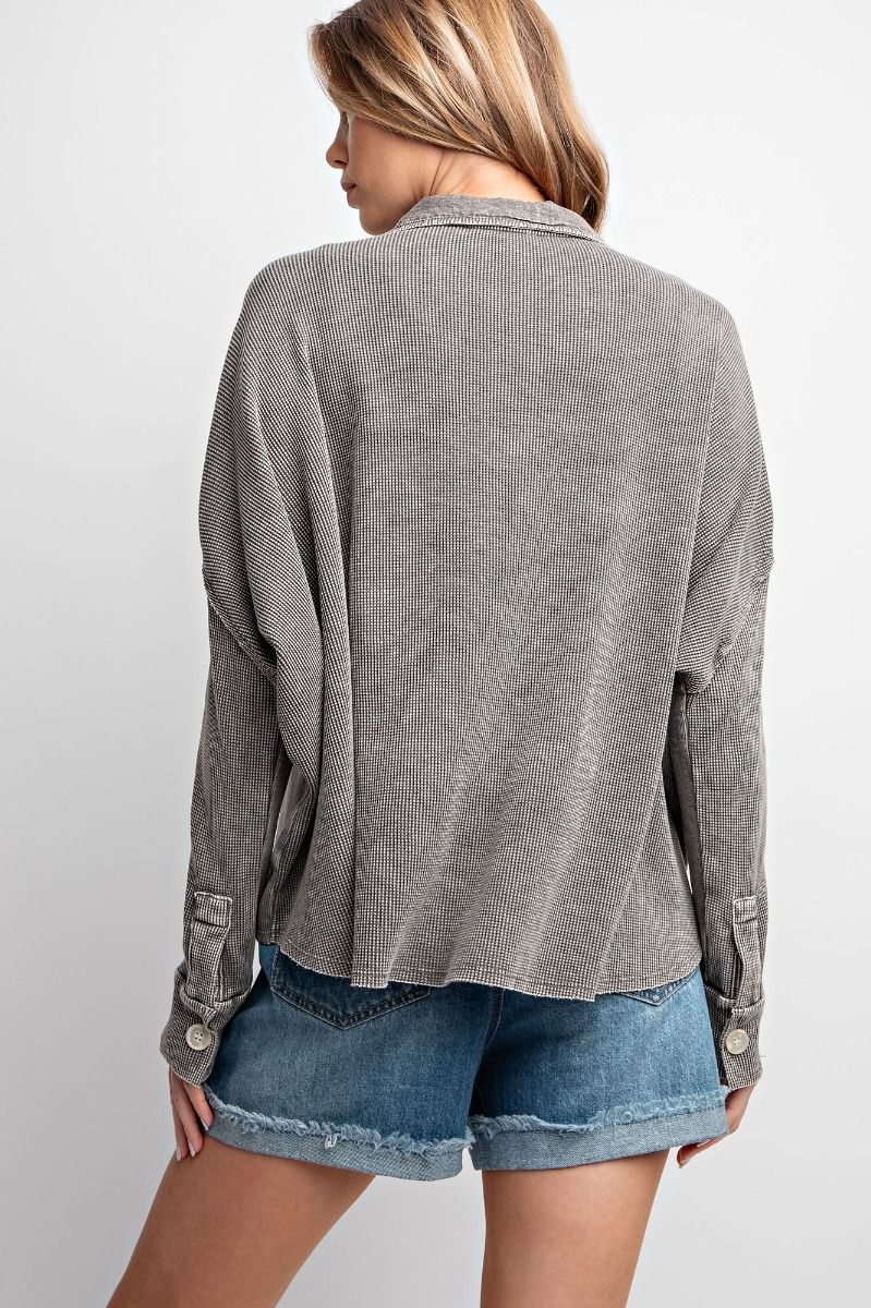 Mineral Washed Thermal Shirt - Charcoal or Burgundy