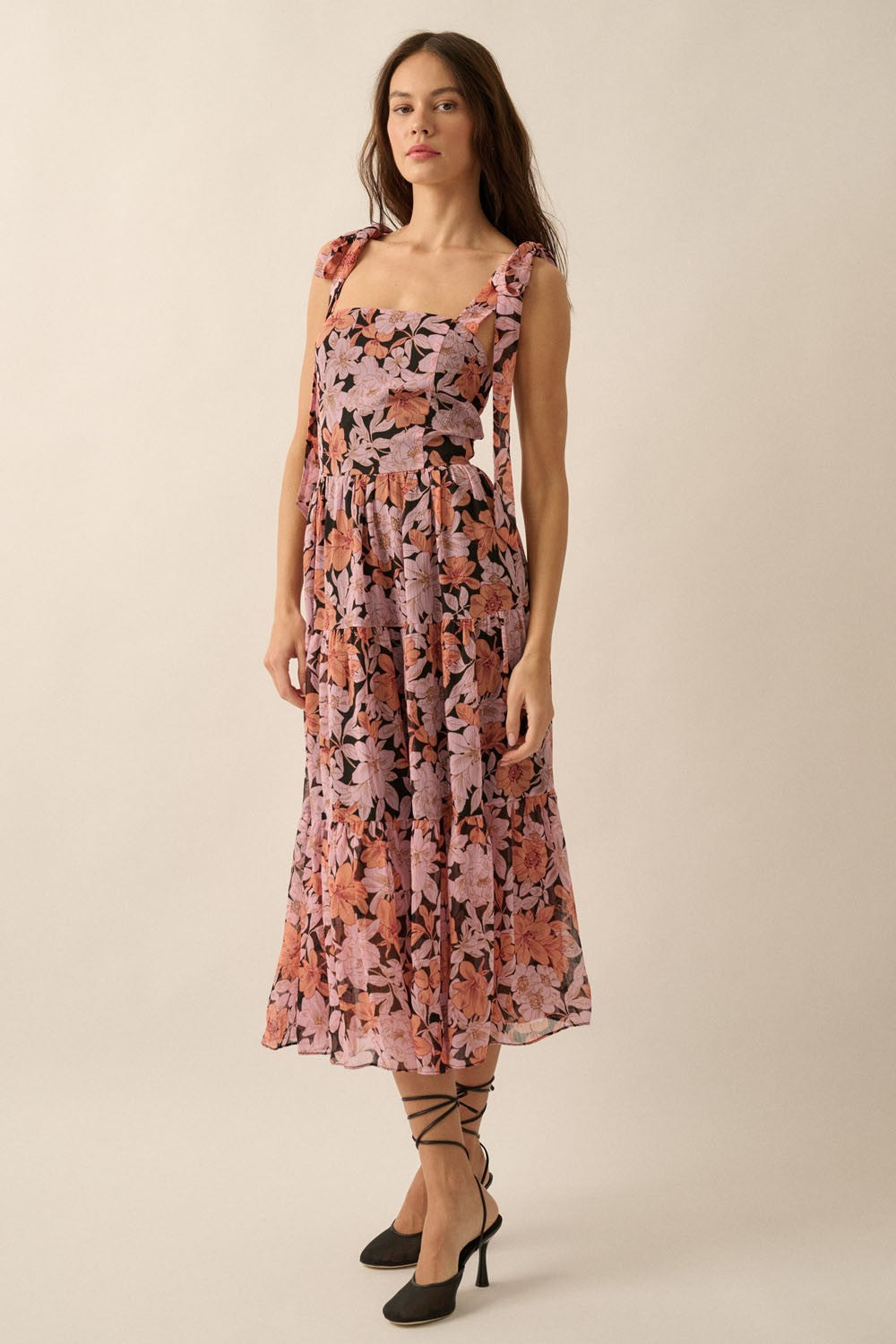 Floral-Print Chiffon Midi Dress