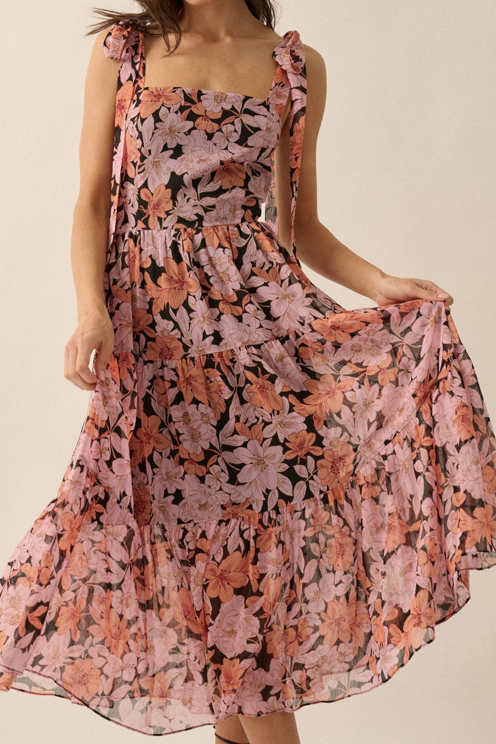 Floral-Print Chiffon Midi Dress