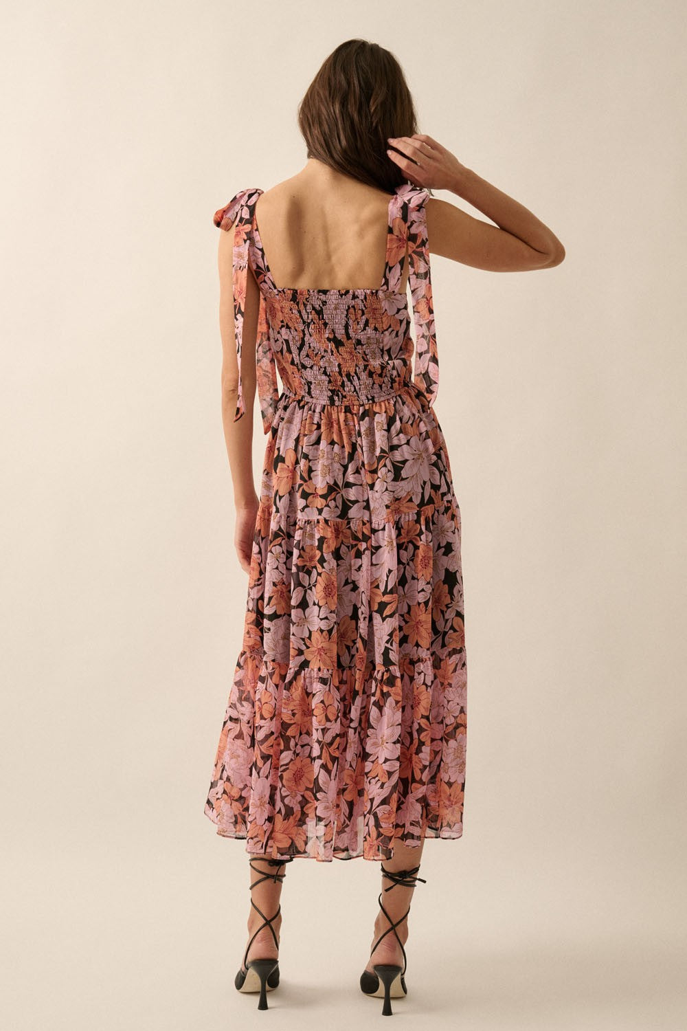 Floral-Print Chiffon Midi Dress