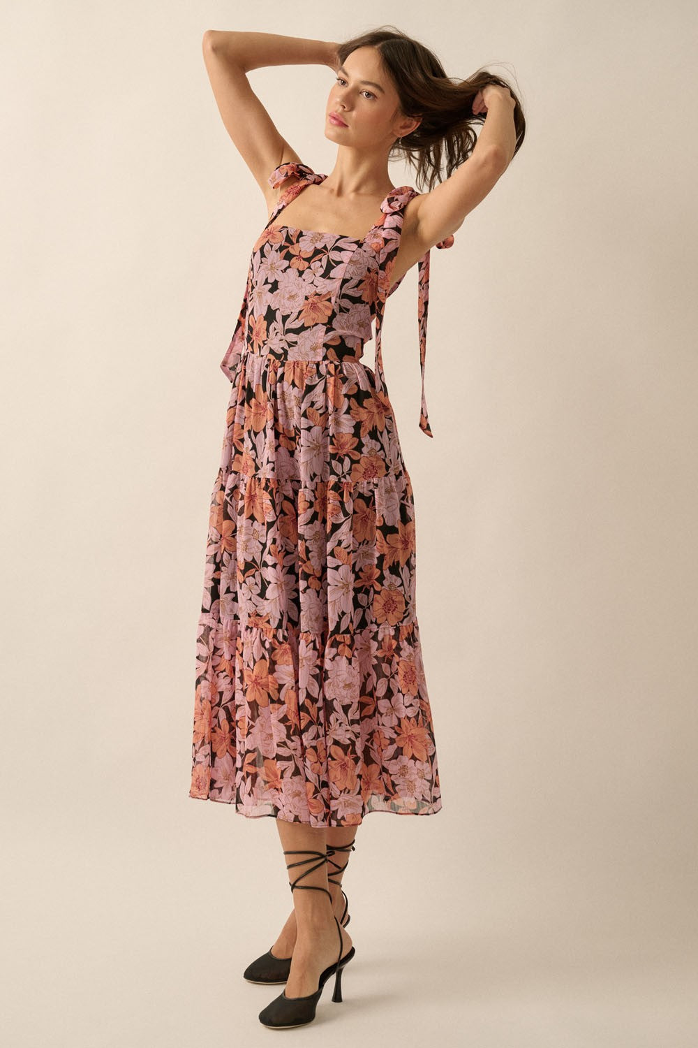 Floral-Print Chiffon Midi Dress