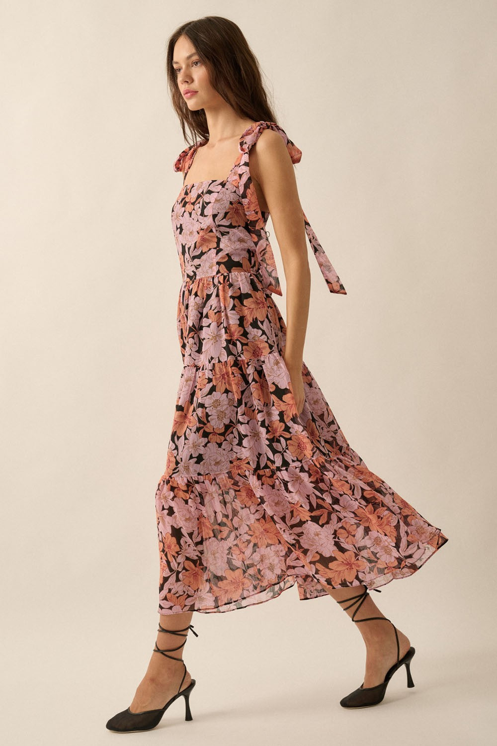 Floral-Print Chiffon Midi Dress