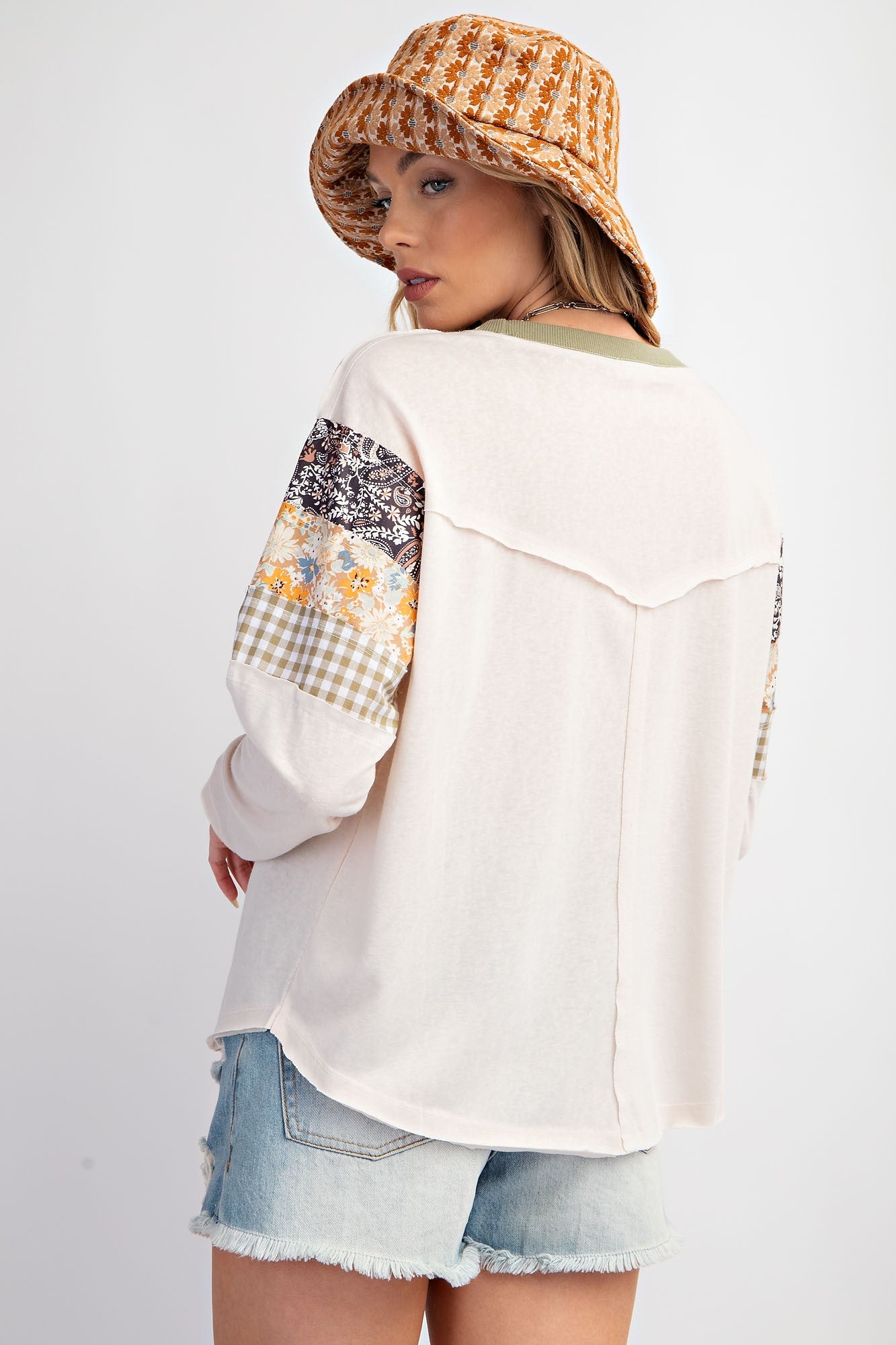 Payton Patchwork Sleeves Top - White or Pumpkin