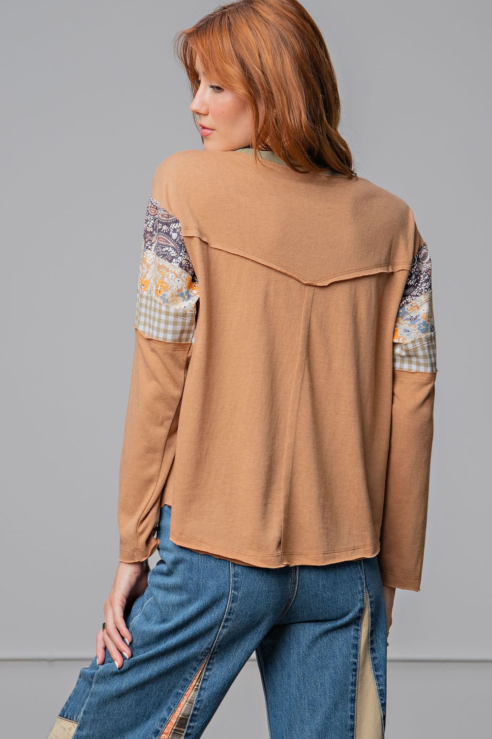 Payton Patchwork Sleeves Top - White or Pumpkin